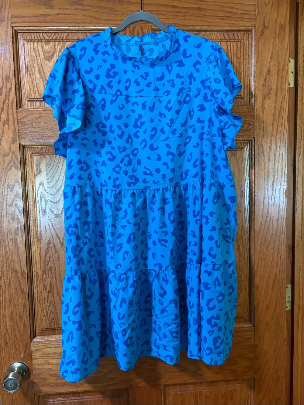 Womans Blue Leopard Print Tiered Dress